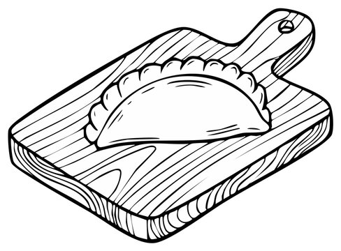 Hand Drawn Illustration of a Empanada Dumpling on Wooden Cutting Board