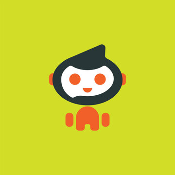 Simple Robot icon logo design. Chatbot sign for support service concept, Chatbot minimalist flat style logo, Chatbot icon. Bot sign design. Chat bot logo concept. Robot head in speech bubble. Online 