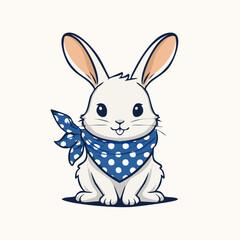 Fototapeta premium Cute White Rabbit Wearing a Blue Polka Dot Bandana