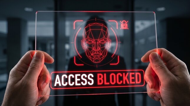 POV-TransparentGlass-FacialRecognition-Wireframe-AccessBlockedHUD