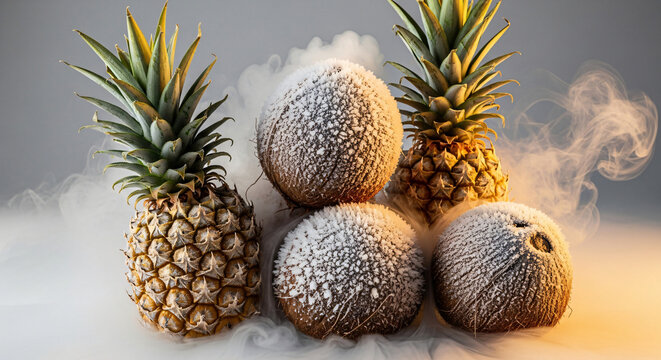 Chilled Golden pineapples and coconuts on Cold Vapor - Minimalist Focal Point