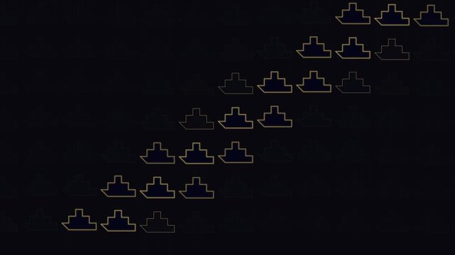Colorful boats moving in a pattern across a dark background
