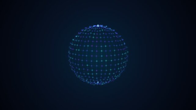 3D globe with connected dots on dark background moves slowly