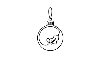 Continuous One Line Drawing of Christmas Bauble Ornament with Holly Leaf Detail Symbolizing Winter Holiday Celebration Festive Decoration and Creative Merry Christmas Graphic Designs © MdSaidi