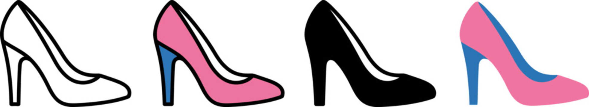 Four different colored high heel shoes for fashion and style  various designs