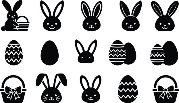 Rabbit icon vector set featuring easter bunny and egg shapes