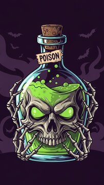 Dark Poison Bottle with Glowing Skull Emblem: Grim Alchemy Illustration.