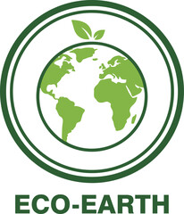 Obraz premium Eco Earth Globe Badge Logo With Leaf Design