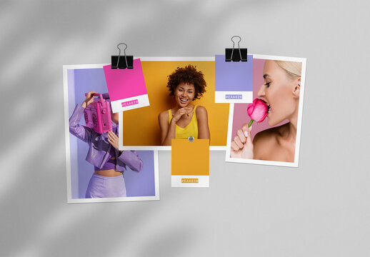 MoodBoard Layout with 3 Photo Frames and Color Palette