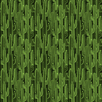 Green cactus design in batik style. Seamless repeat pattern