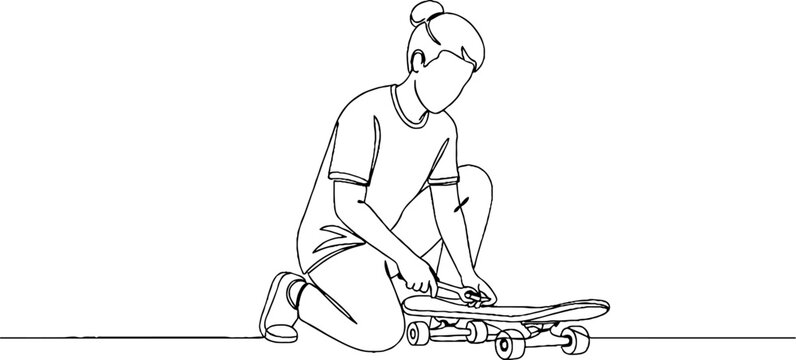 Woman tying shoelaces on rollerblades.