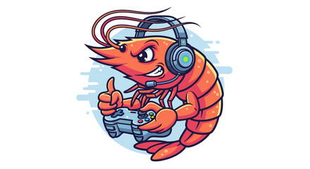 Gamer Shrimp with Headphones and Controller, Thumbs Up, Cartoon Style © Wahyu