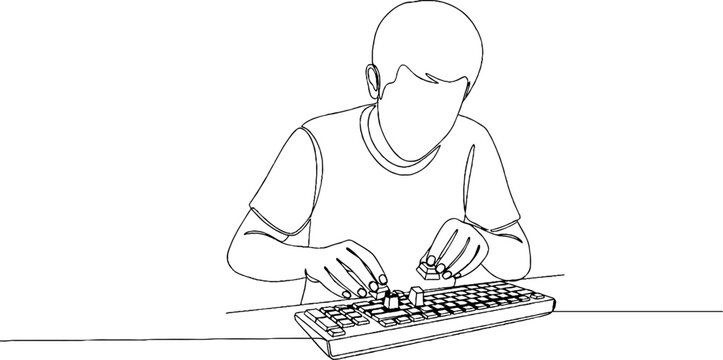 Person typing on a computer keyboard.