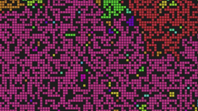 Colorful Pixel Blocks Wipe Transition, Retro 8-Bit Arcade Mosaic Fill Animation, Dynamic Square Shapes Screen Cover Motion Graphics