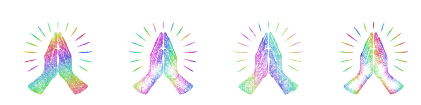 Rainbow color sketch prayer icon design set