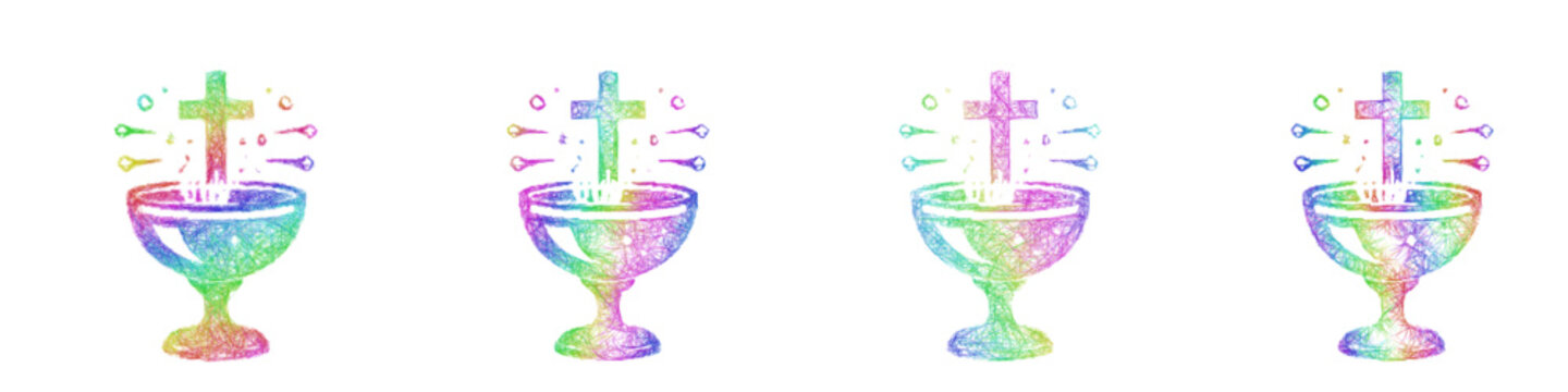 Colorful sketch blessed water icon design set