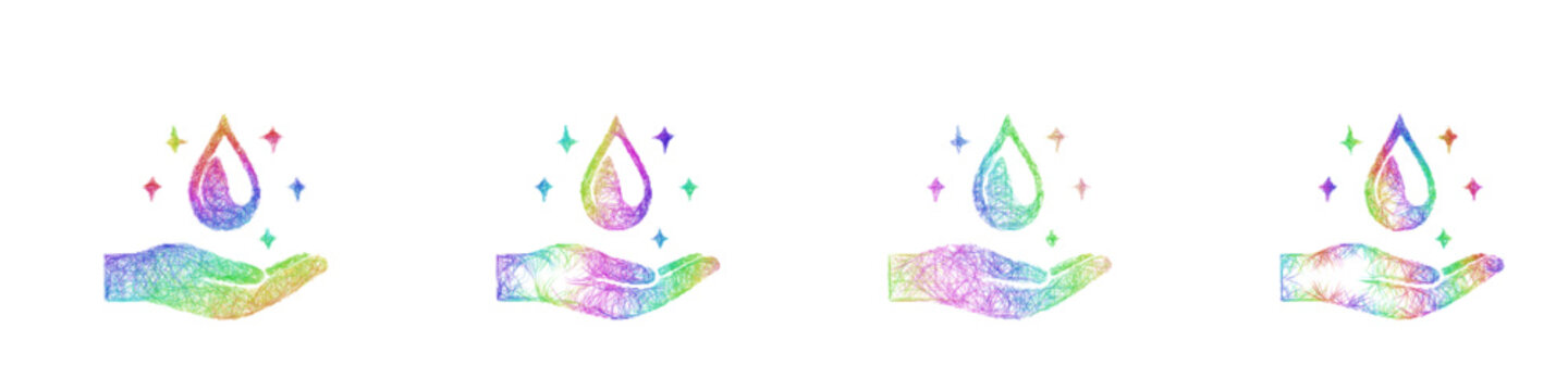 Rainbow color sketch mana blessing icon design set