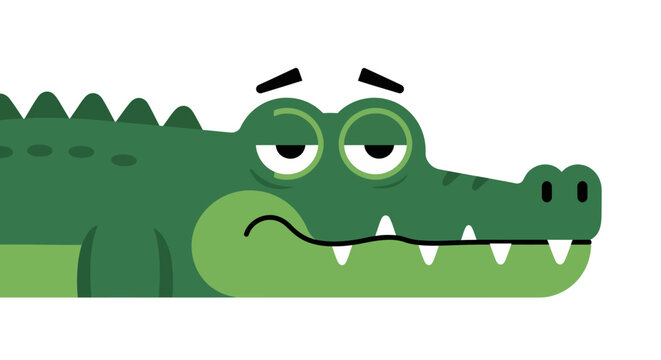 Tired Cartoon Alligator Face, Bored Crocodile Expression, Funny Reptile Illustration