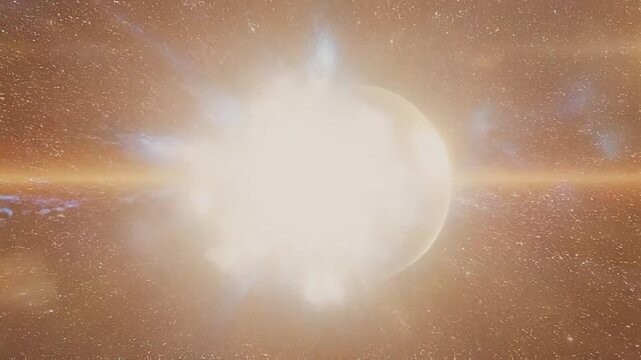 Sperm cells reaching egg wide shot in space-like macro during symbolic fertilization event, conception flash, reproductive biology, fertility treatment, embryo formation, and life origin visualization
