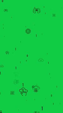 artificial intelligence icons technology computer science on green screen animation, chroma key ai futuristic stream isolated vertical social media motion design element