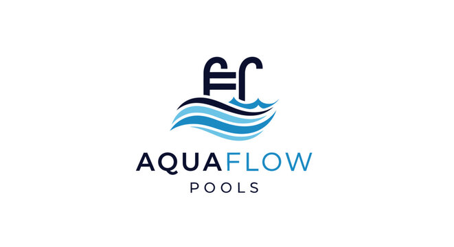 AquaFlow Pools Logo: Ladder and Waves Icon