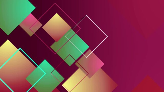 Abstract geometric composition of overlapping squares and rectangle teal gradient background vibrant animation