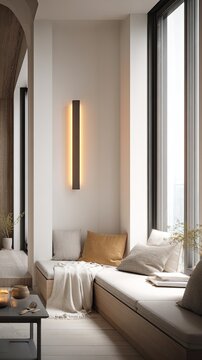A modern, minimalist interior design with a zen-inspired living room