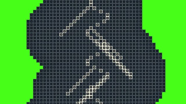 Retro Pixel Art Abstract Figure Reveal Transition Over Green Screen With Dark Grid Background