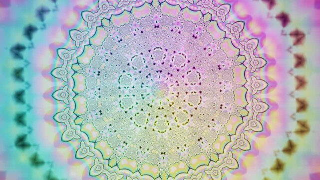 Colorful mandala design with intricate patterns in soft lighting