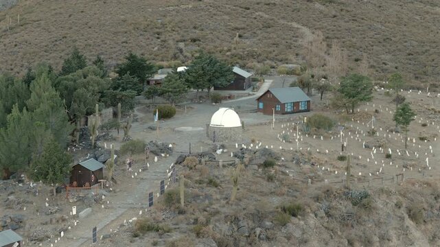 Drone aerial footage showcasing the observatory dome and facilities of Observatorio Astronomico Ampimpa in Tucum&aacute;n, Argentina.