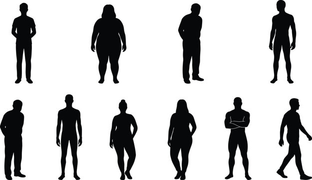 Human Body Type Silhouette Collection with Diverse Male and Female Figures