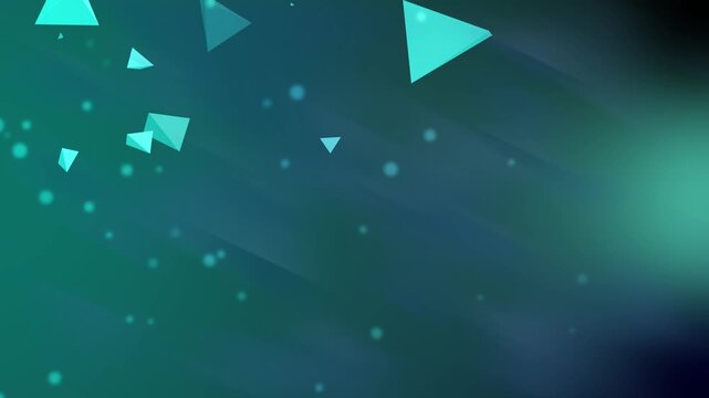 Abstract background with floating translucent triangles and bokeh light particles animation