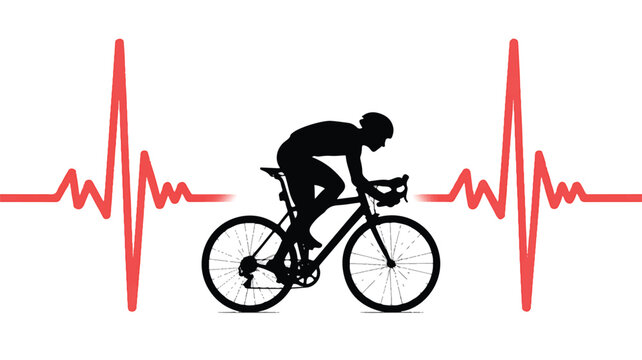 cyclist riding bike with heart rate monitor graph
