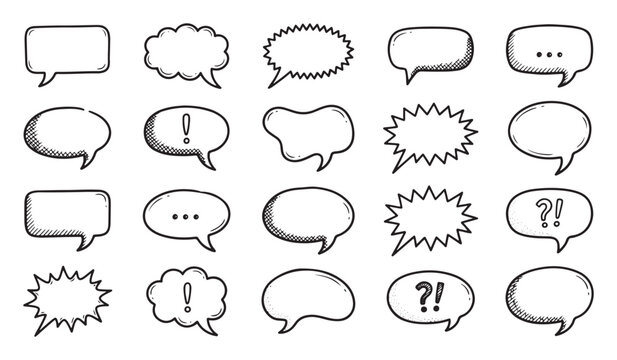 Hand drawn speech bubbles comic chat clouds thought frames set vector design
