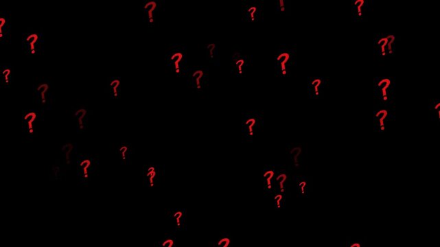 Red Question Marks Blinking and Flickering at Random Positions Then Disappearing on Black Background &ndash; Animated Symbol Motion Graphic with Alpha Channel Seamless Loop