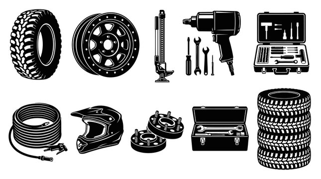 Professional mechanic tools and automotive repair equipment vector collection