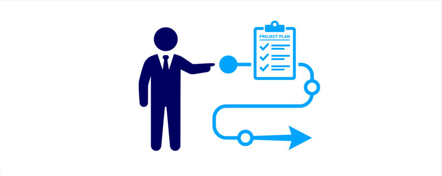 Business Project Management icon. Flat Icon, manager, planning, checklist, workflow, strategy, leadership, timeline, process, organization, success