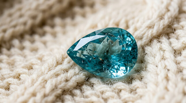 Close-up of blue gemstone on fabric texture illustration