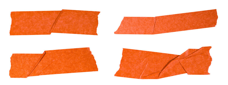 set collection of orange wrinkled torn craft paper washi tapes and adhesive masking strips, paper tape for scrapbooking, decorative creative framing, isolated on transparent or white background png