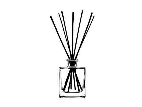  Stylized Glass Bottle with Fragrance Sticks Vector Illustration