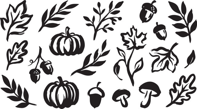 Autumn set of graphic silhouettes for seasonal decoration