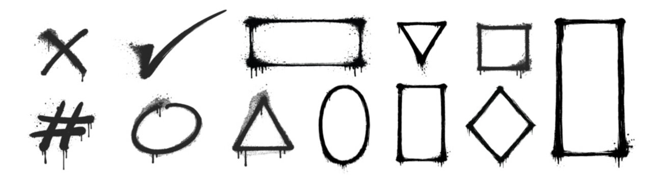 Hand drawn graffiti frame icon set with outline borders geometric shapes and editable stroke