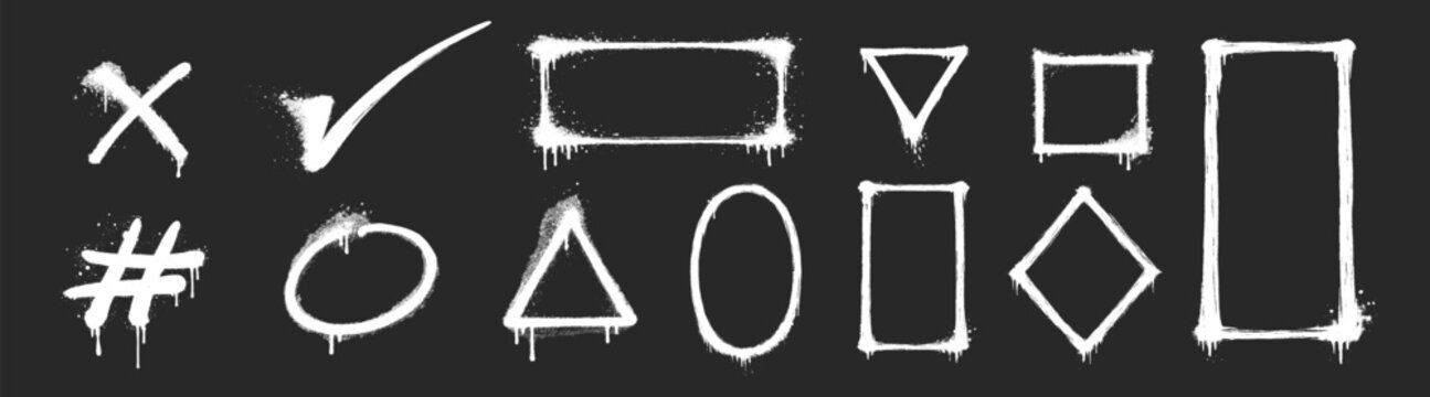 Hand drawn graffiti frame icon set with outline borders geometric shapes and editable stroke