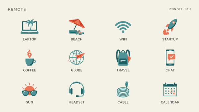 Remote entrepreneur lifestyle vector icon sheet &ndash; Great for online business courses, virtual assistant services, or lifestyle blogs.