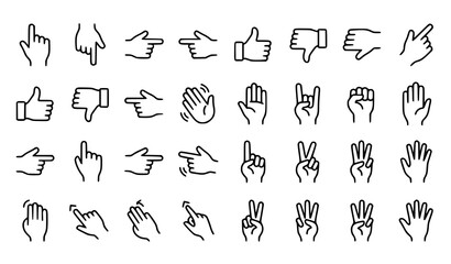Diverse hand gestures collection line art icons for communication sign language and symbolic representation © Mdkhoka