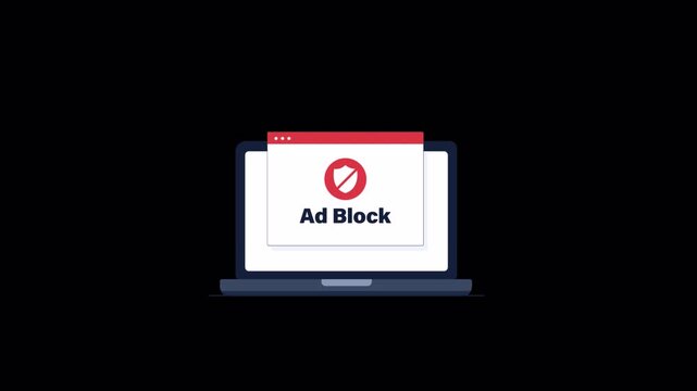 Animated Laptop with Blocked Ads and Warnings. Online Privacy, and Secure Browsing Concept Video - Transparent