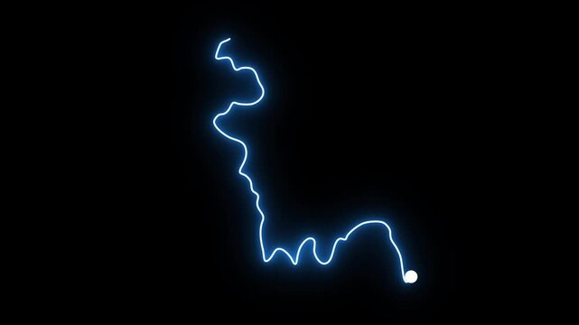 Neon blue glowing light animation drawing the outline map of Bangladesh country shape using a bright moving dot on a dark black background conceptual travel tourism geography concept motion graphic