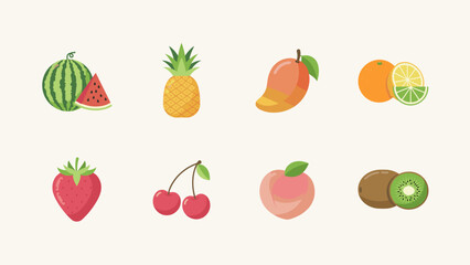 Obraz premium Premium summer fruits vector icon collection – Great for juice bars, organic farm branding, grocery leaflets, or vegan recipe blogs.