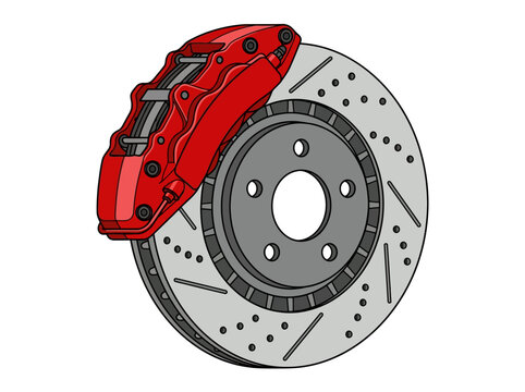 Ventilated performance brake disc with sport caliper, automotive racing accessory