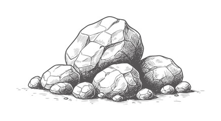 Hand drawn pile of rough textured grey stones and pebbles rock © Mahin